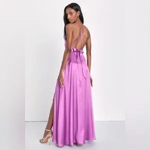 Lulus | Dresses | Wonderful Allure Purple Satin Backless Cowl Neck Maxi  Dress | Poshmark
